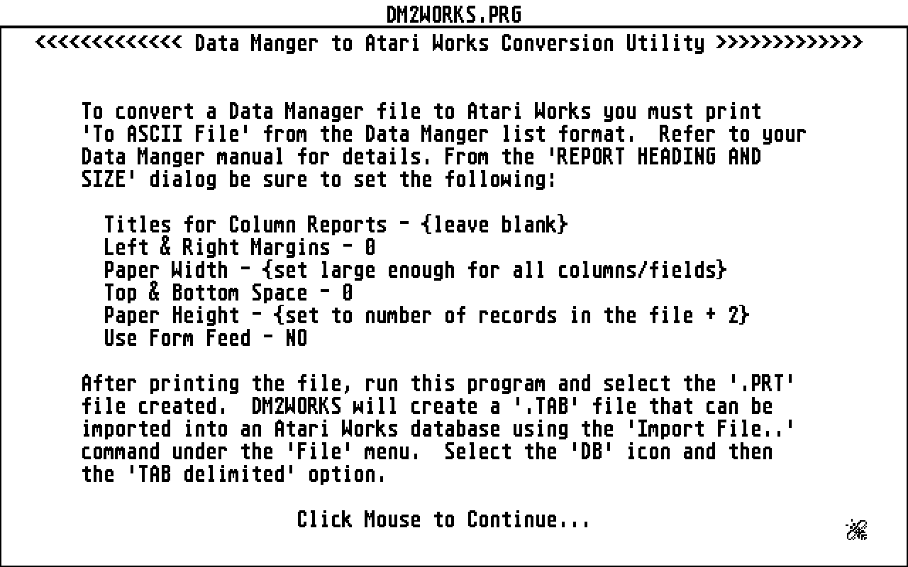 Data Manager to Atari Works Conversion Utility — screenshot 1